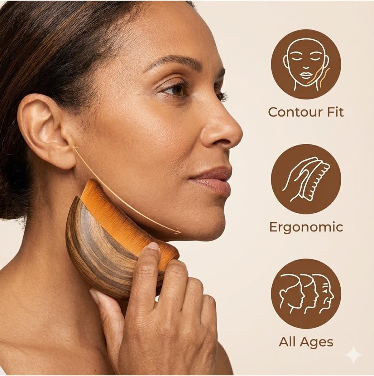 Skiennix Lymphatic Contour Face Brush - Organic Dry Tool for Puffiness Reduction & Jawline Sculpting | Ideal for Sensitive & Mature Skin