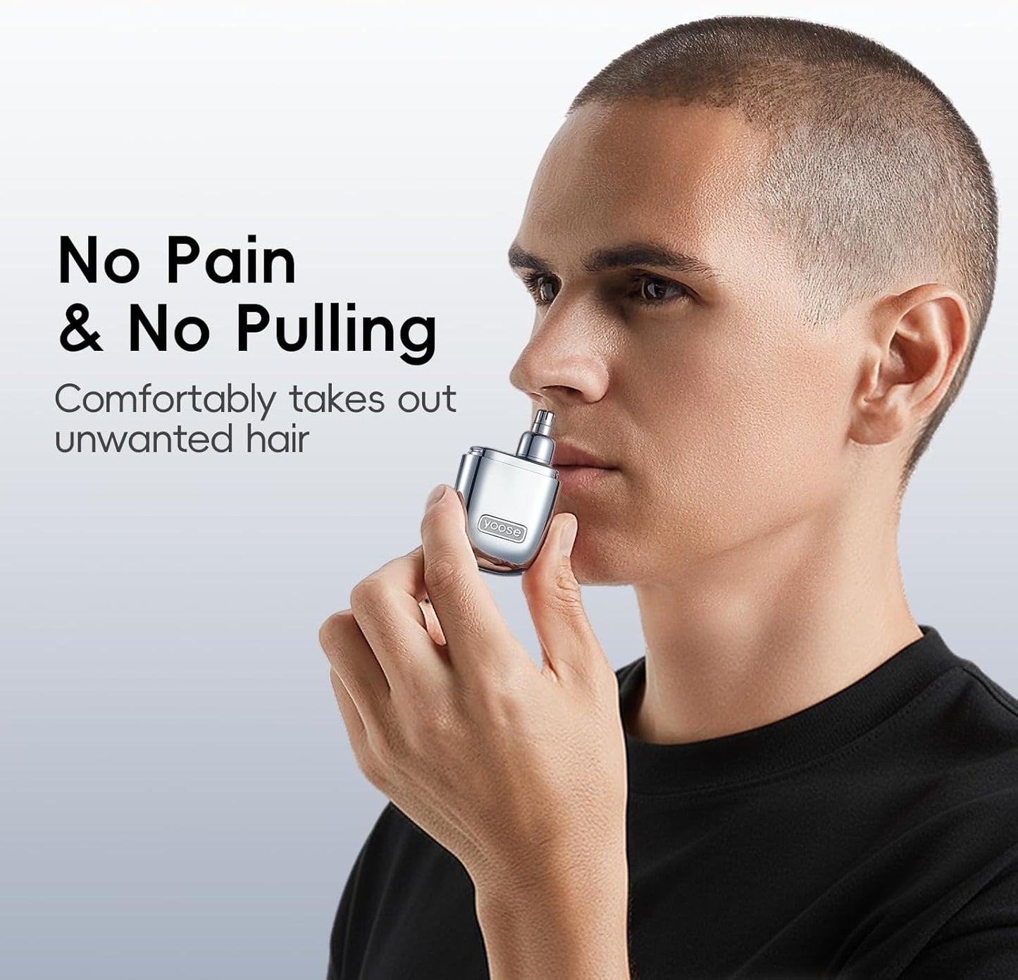 Yoose Nose Hair Trimmer - Rechargeable & Waterproof | Portable Travel Size, Easy to Clean, Silver