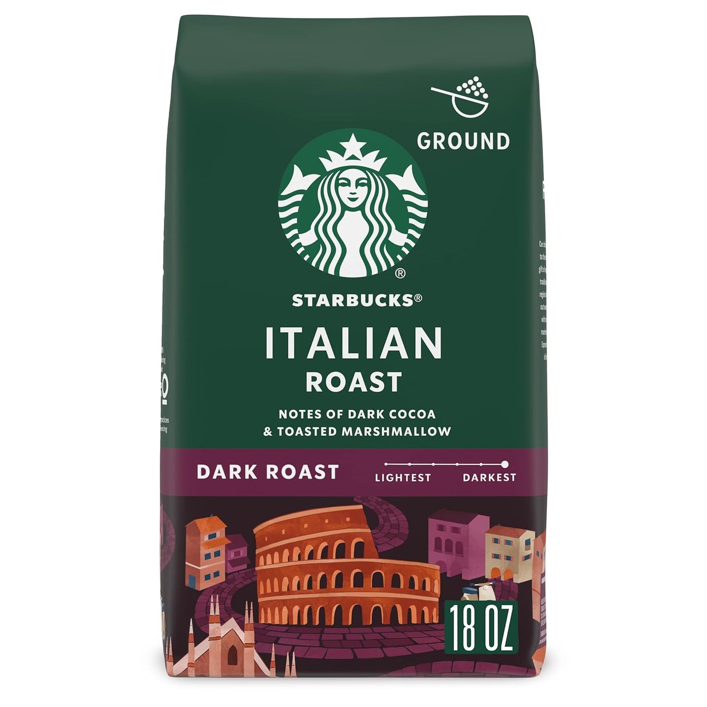 Starbucks Ground Coffee - Dark Roast Italian Blend, 100% Arabica, 18 oz Bag