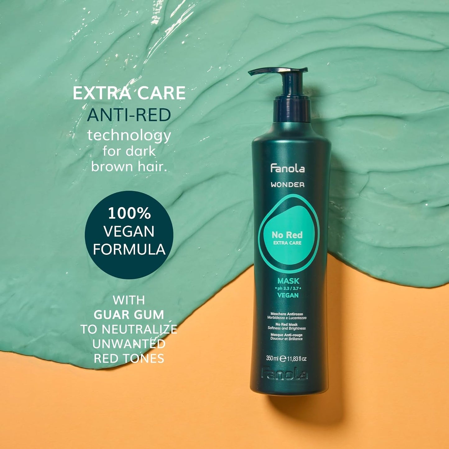 Fanola Wonder No Red Toning Hair Mask - Green Toner for Brunettes | Vegan Hydrating Treatment (12.3 oz)