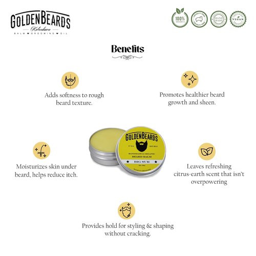 Golden Beards Organic Beard Balm Big Sur - Shea, Cocoa & Argan Butter Blend | Vegan Beard Softener & Styling Balm - 60ml