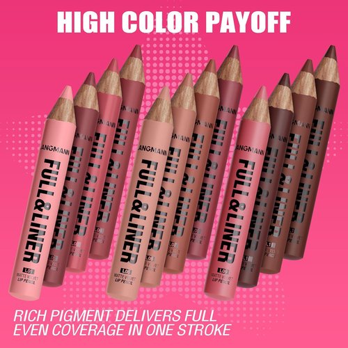 LANGMANNI Matte Velvet Lip Liner Pencil Set - 12 Highly Pigmented, Smudge-Resistant Vegan Pencils
