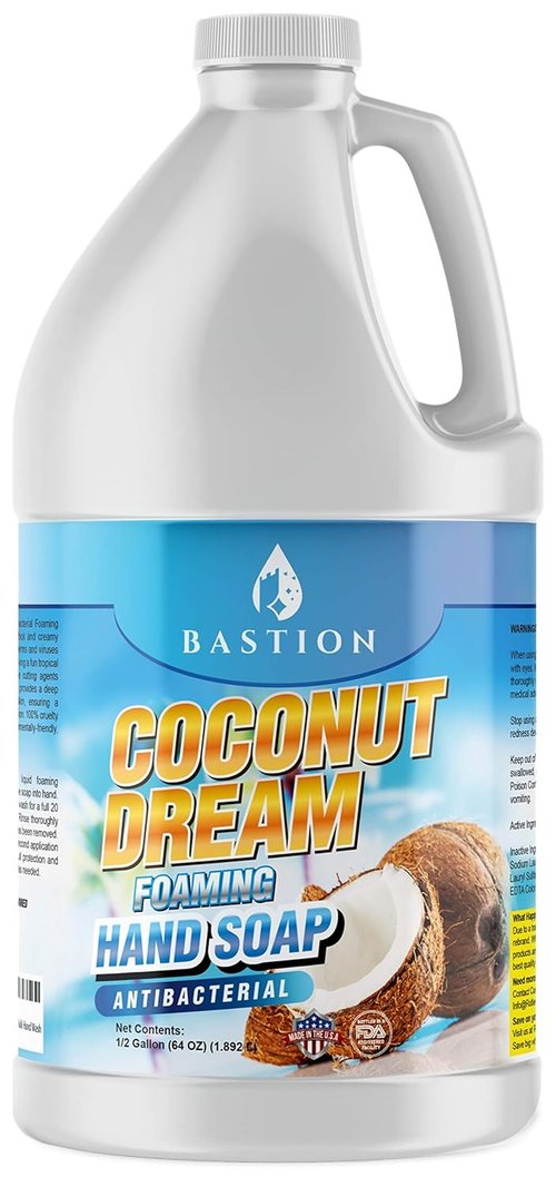Bastion Antibacterial Foaming Hand Soap - Coconut Dream Scent - 64 oz Refill Jug | Non-Toxic & Made in the USA