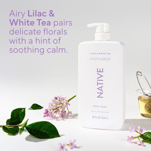 Native Body Wash - Lilac & White Tea Scent | 36 oz Pump Bottle, Sulfate-Free & Gentle for All Skin Types