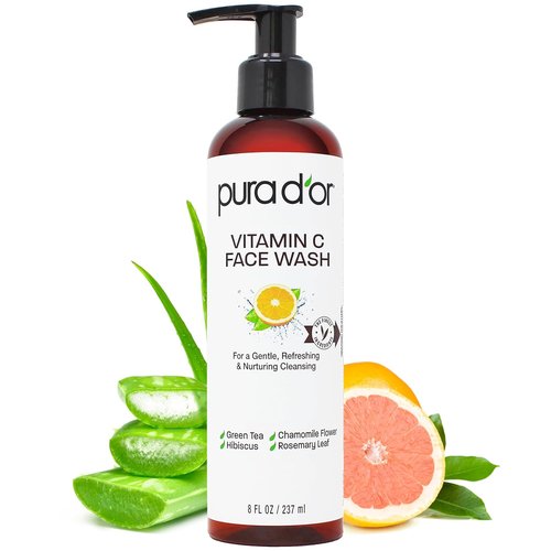 PURA D'OR Vitamin C Face Wash - Antioxidant-Rich Cleanser for Radiant Glow | 8 Oz, Sulfate & Paraben Free