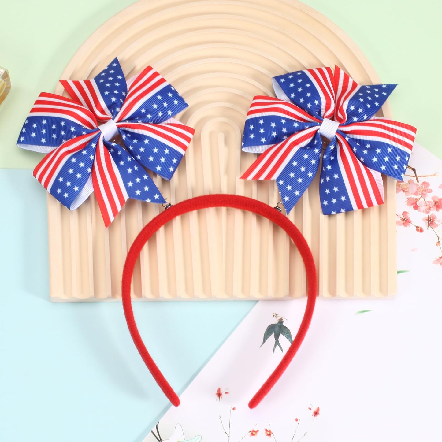 Ardorchid 4th of July Headband Independence Day Hair Accessories Patriotic America USA Flag Red White and Blue Star Party Hair Decoration Cute Elastic Hair Hoop for Women Girls Kids