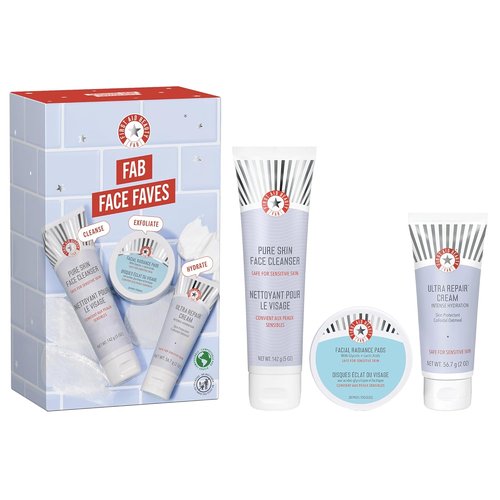 First Aid Beauty Face Faves Kit | Travel-Friendly Skin Care Gift Set with Cleanser, Exfoliating Pads & Repair Cream