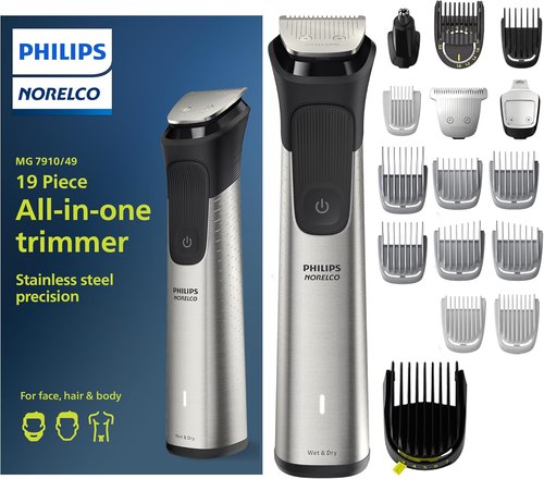 Philips Norelco Multigroom 7000 - All-in-One Beard Trimmer & Hair Clipper - 19-Piece Grooming Kit with Soft Pouch, MG7910/49