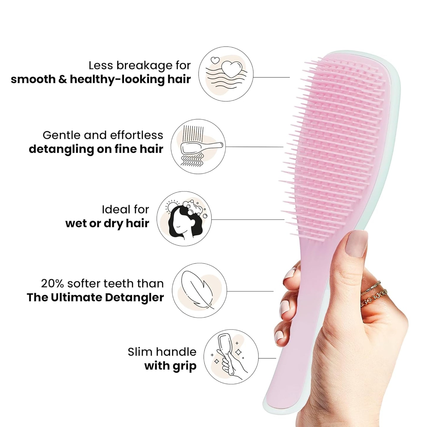 Tangle Teezer Fine & Fragile Detangler Hairbrush Duo, Eliminates Knots & Reduces Breakage, Regular & Travel-Size, Pink & Mint