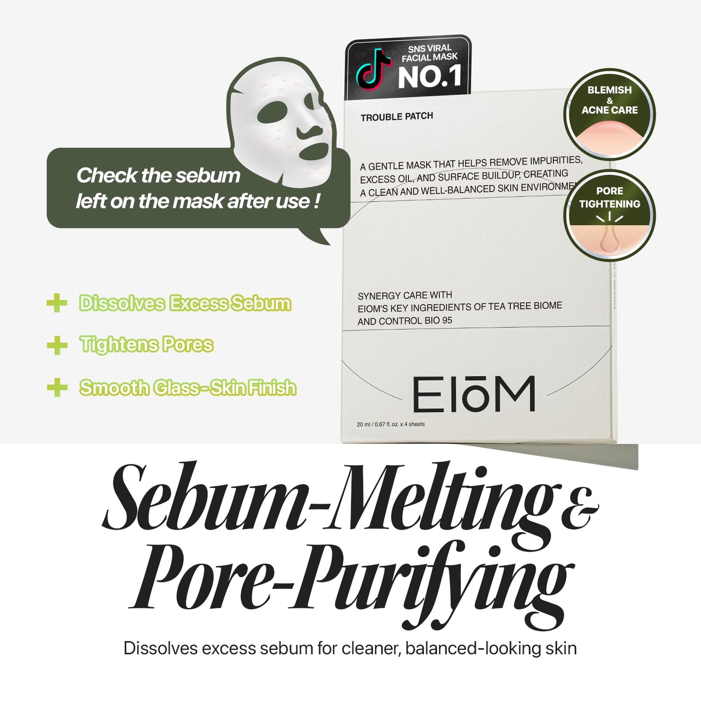 Trouble Patch Mask - Hydrocolloid Acne Face Mask for Pimple-Prone Skin | Oil Absorbing, Full Face Treatment (20ml x 4)