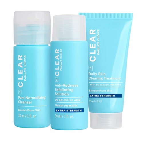 Paula's Choice CLEAR Acne Treatment Kit - Daily Cleanser, 2% Salicylic Acid & Benzoyl Peroxide | Fragrance-Free, 3-Piece Set