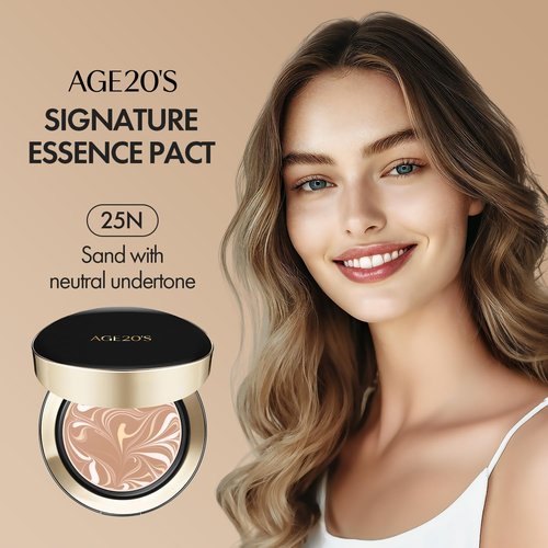 AGE20'S Signature Essence Pact SPF 50+ | Pack of 1 | 25N SAND | Cream Foundation, Dewy Finish, Natural Coverage | Korean Cushion Foundation