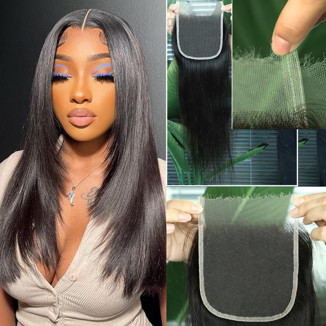 QTHAIR 14A Brazilian Virgin Hair Straight Human Hair with Closure (12 14 16+10Closure) 100% Unprocessed Straight Brazilian Virgin Hair Weave Natural Color Brazilian Straight Hair Bundles