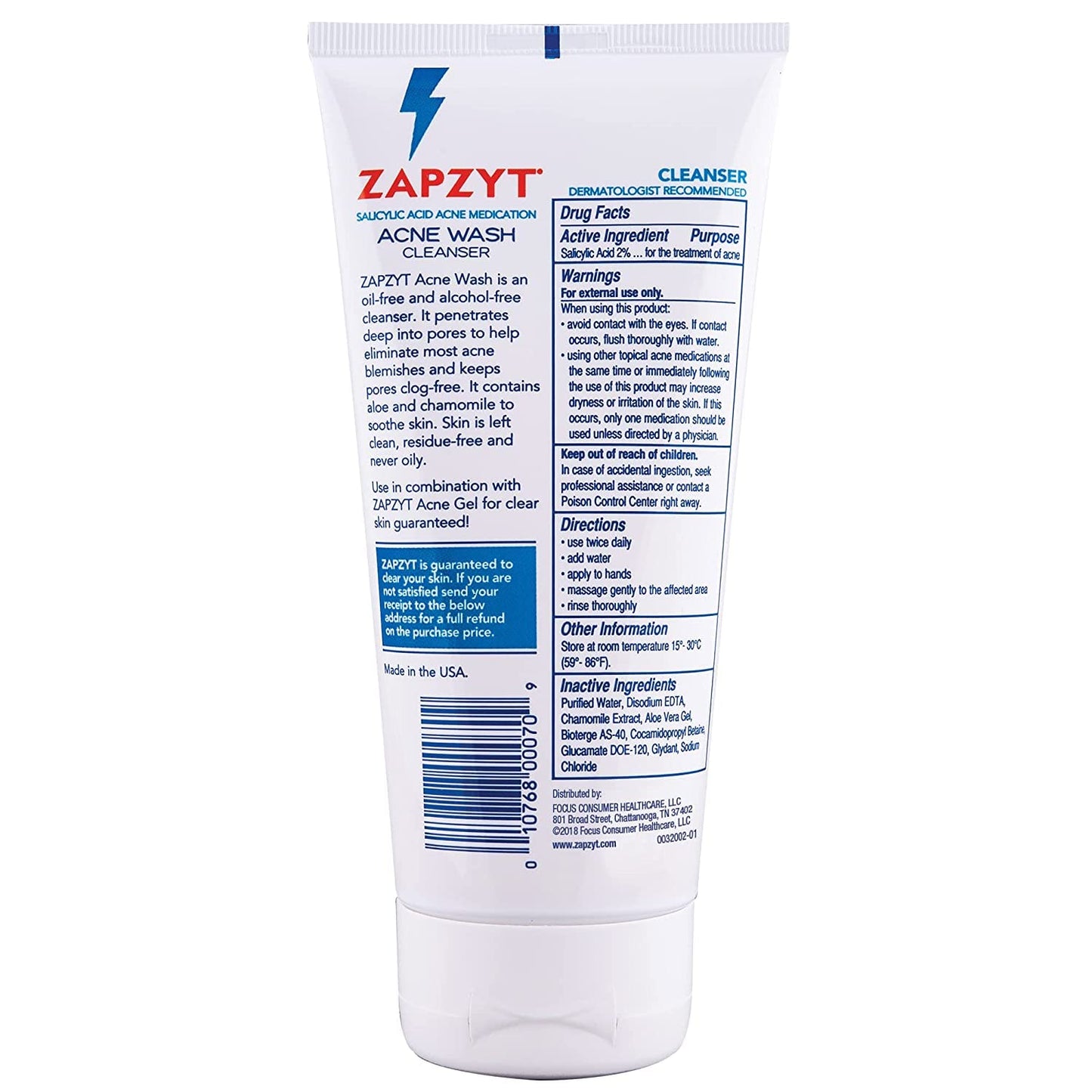 ZAPZYT Acne Wash Treatment - Effective Face & Body Cleanser | 6.25 oz
