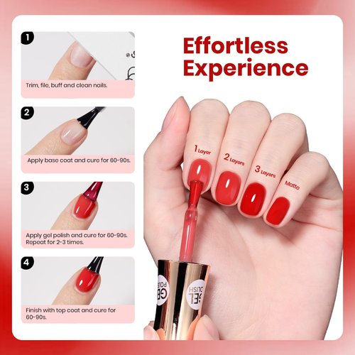Beetles Ruby Cherry Jelly Red Gel Nail Polish - 15ML Full Size Neutral Jelly Red Sheer Gel Nail Polish Translucent Effect Soak Off UV LED French Nail Art Salon DIY Manicure Gift for Women
