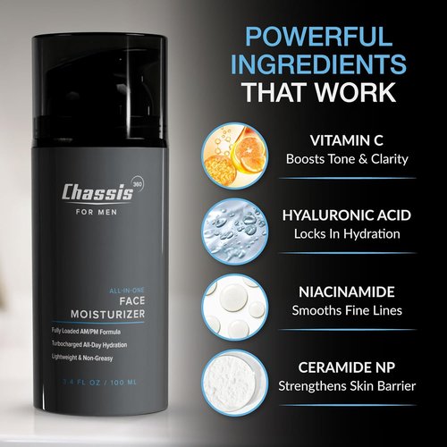 Chassis 360 All-In-One Face Moisturizer - Hydrating Men's Lotion with Vitamin C & Niacinamide - 3.4 Fl Oz