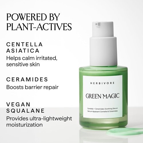 HERBIVORE Green Magic Cica Serum - Fast-Acting Redness Reducer for Sensitive Skin | Vegan, 30mL