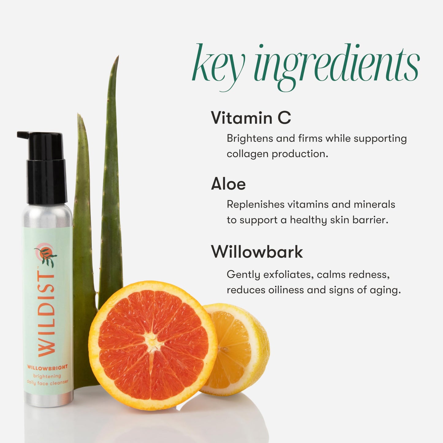 Wildist Daily Face Wash for Women & Men, Face Cleanser with Vitamin C, Aloe, Willowbark, Cruelty Free, Vegan, Willowbright- Citrus Scent, 4 Fl Oz