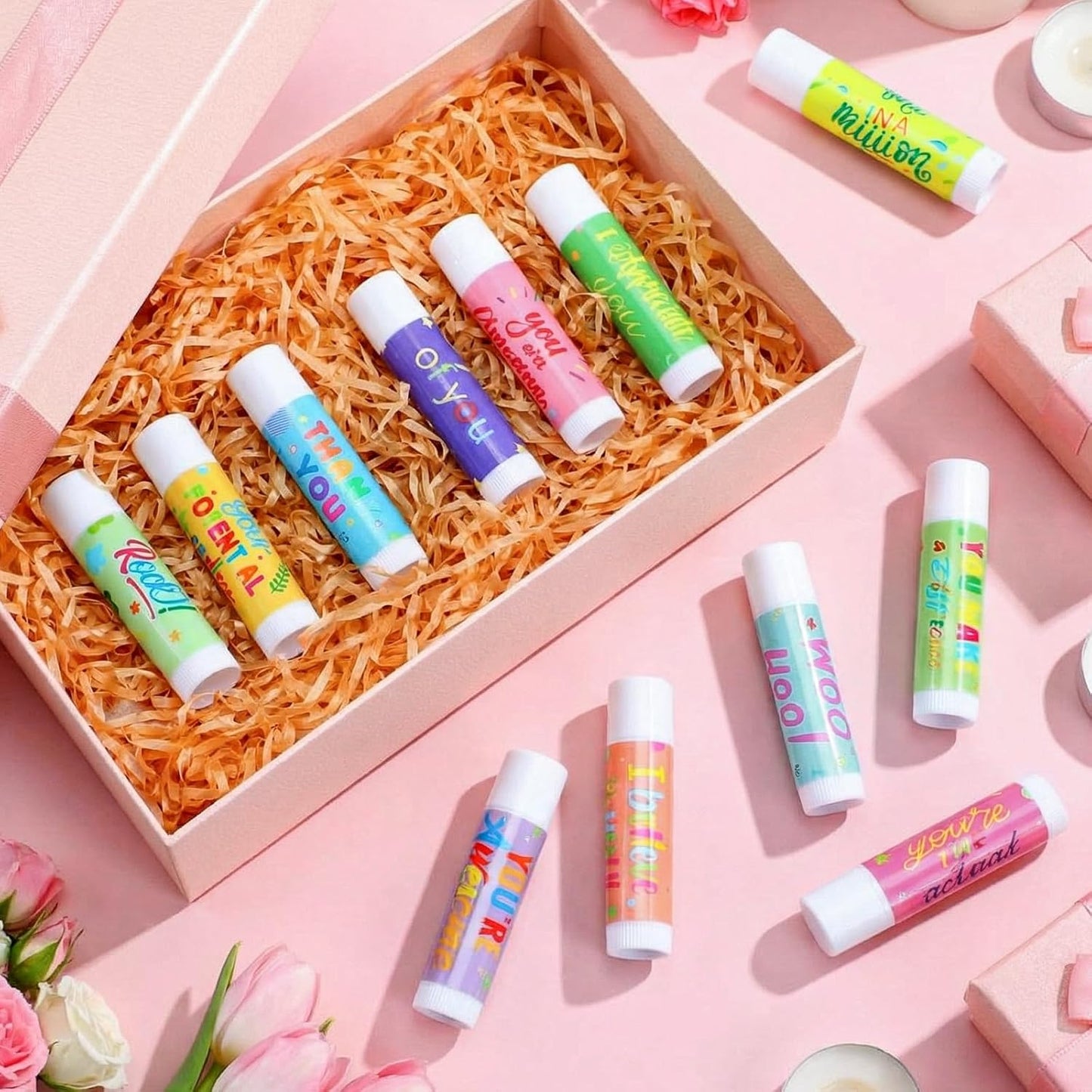 Skiennix Thank You Lip Balms - 48 Pcs Bulk Travel Size Gifts for Employees & Teachers | Motivational Present