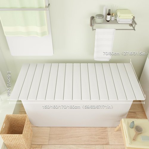 Bathtub Tray, Foldable Anti-dust Bathtub Cover Bath Insulation Cover, PVC Shutter Bath Lid Fit Most Tubs, Can Store Wine Glass, Books, Tablets, Cellphones