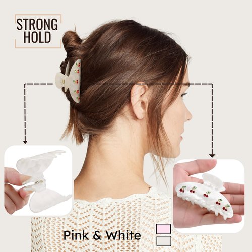 2PCS Cherry Hair Clips for Women Girls – Kawaii Fruit Medium Unique Claw clips, Trendy Handmade Look Acetate Hair Accessories for Thin Hair