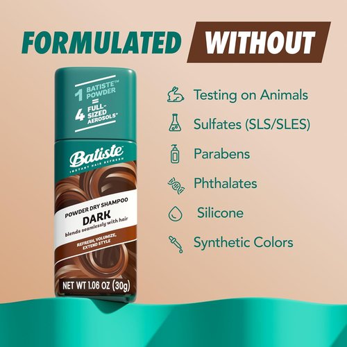 Batiste Dry Shampoo - Oil-Absorbing Formula for Dark Hair | Instant Refresh, TSA Compliant (1.06 oz)