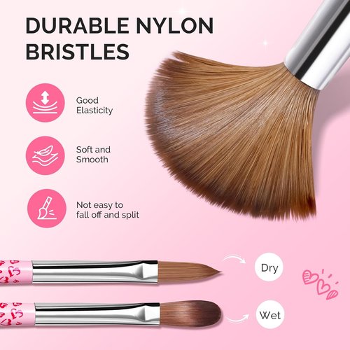 MelodySusie Acrylic Nail Brush Set - Professional 3-Piece Tool for Acrylic Art | Sizes 8/10/14 - Pink