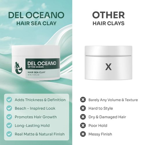 Del Océano Hair Styling Sea Clay - Strong Hold, Matte Finish Hair Clay for Men | 2.7 oz