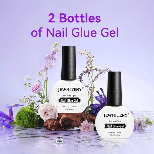 JEWHITENY 2pcs 10ML Nail Glue Gel for Nail Tips Nail Gel Glue for False Nails Tips and Clear Press on Nails Long Lasting Need U V Light Cured