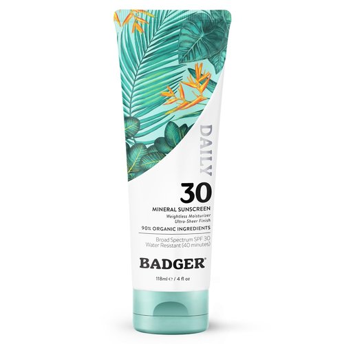 Badger Mineral Sunscreen SPF 30 - Lightweight, Moisturizing & Reef Safe | 4 fl oz, No White Cast