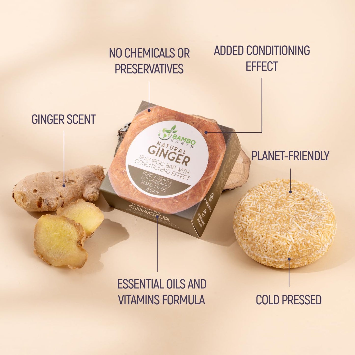 Skiennix Solid Shampoo Bar & Conditioner | 100% Organic Hair Soap with Natural Oils - Ginger Scent