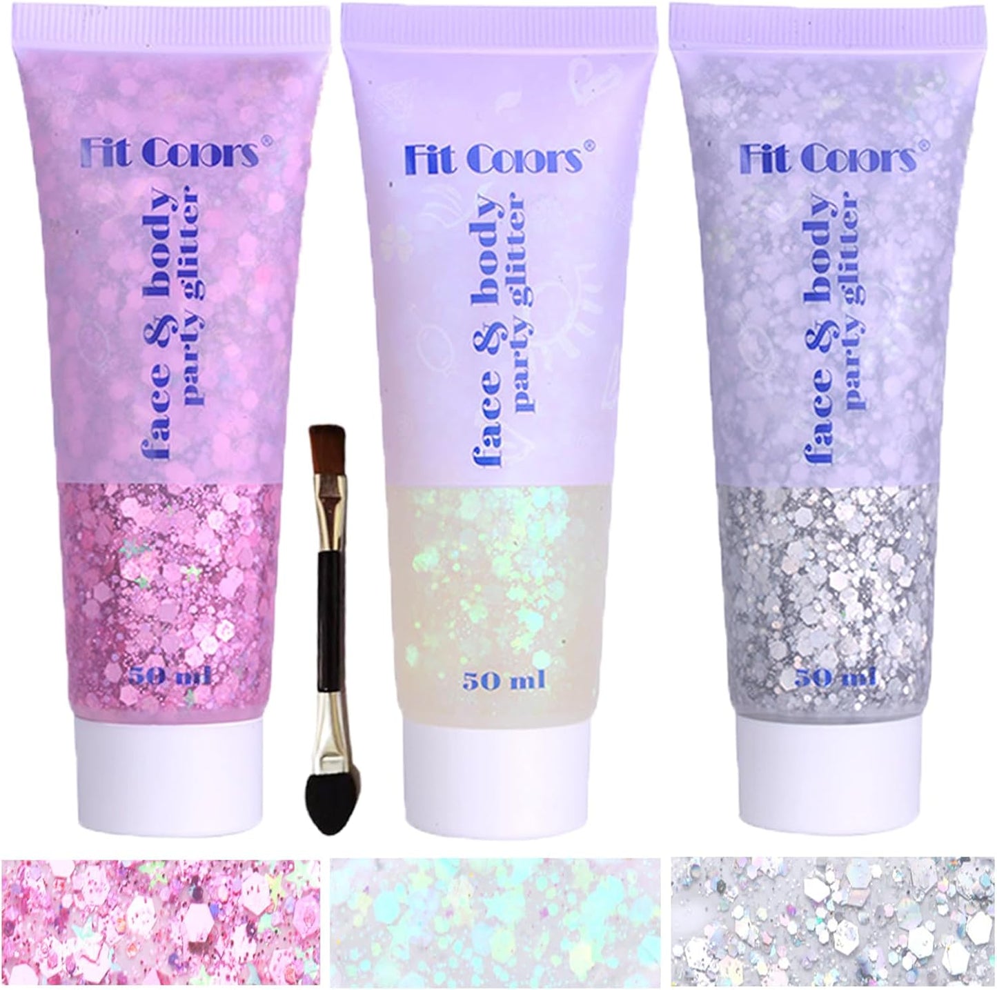 Skiennix Body Glitter Gel - Chunky Sequins for Festivals & Concerts | 150ml White, Silver & Pink