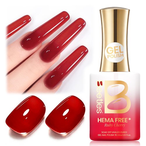Beetles Ruby Cherry Jelly Red Gel Nail Polish - 15ML Full Size Neutral Jelly Red Sheer Gel Nail Polish Translucent Effect Soak Off UV LED French Nail Art Salon DIY Manicure Gift for Women