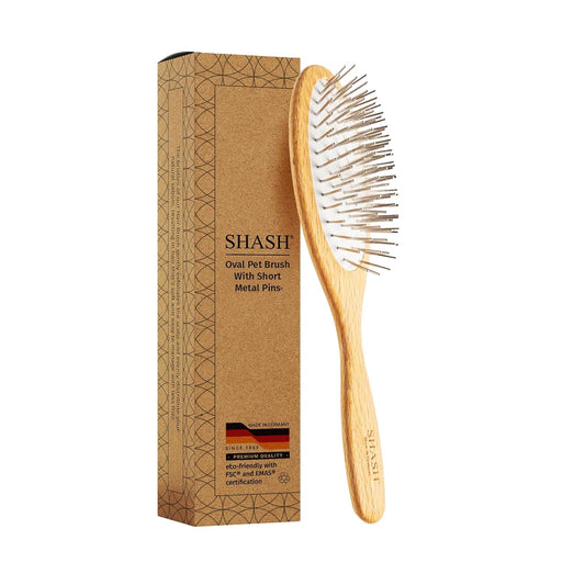 SHASH Oval Pet Brush - Handmade in Germany | Long Metal Pins with Rubber Cushion for Easy Detangling & Frizz Reduction