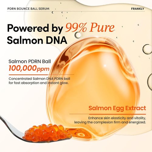 FRANKLY Salmon PDRN Bounce Ball Serum – 99% Pure PDRN Salmon DNA for Post Microneedling Recovery, Redness & Damaged Skin Repair | Glass Skin Korean Skincare | Lightweight, Non Sticky | 1.01 fl oz