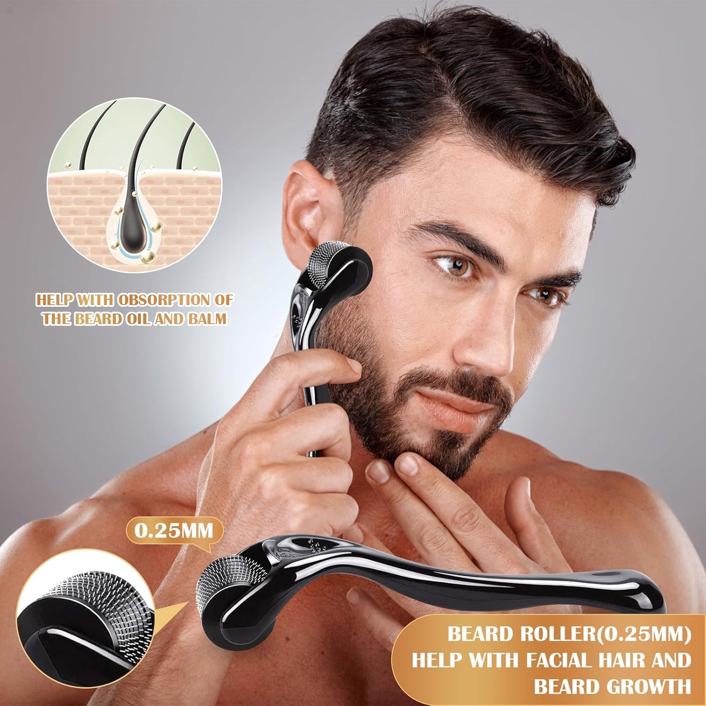 Skiennix Beard Growth Kit - Complete Grooming Set with Oil, Conditioner, Roller & Accessories