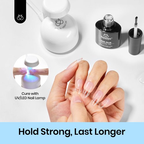 Beetles 9 in 1 Nail Glue Gel for Nail Tips and Clear Acrylic Nails Long Lasting, Curing Needed UV Extension Glue for False Nail Tips and Press on Nails, Spring Nail Art