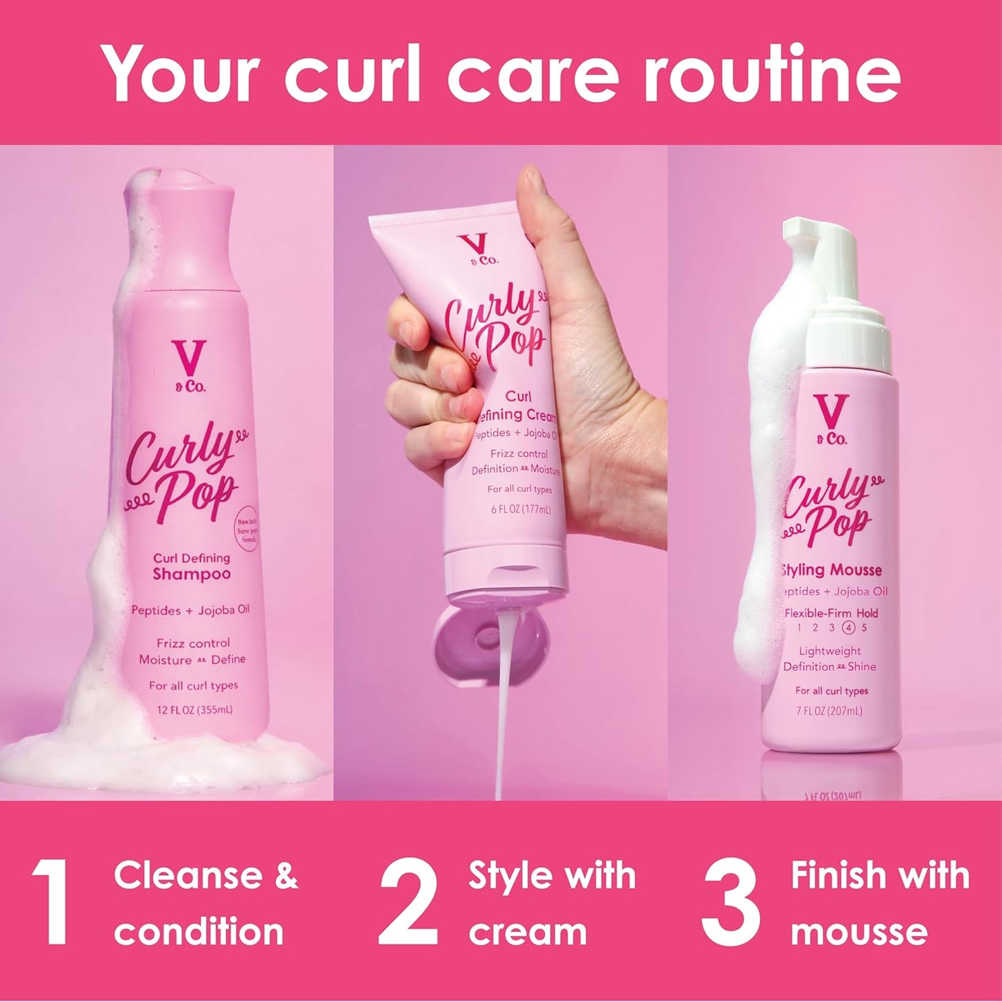 V&Co. Beauty Curl Defining Mousse - Anti-Frizz Moisturizing Curl Mousse with Peptides & Jojoba Oil, 6 oz
