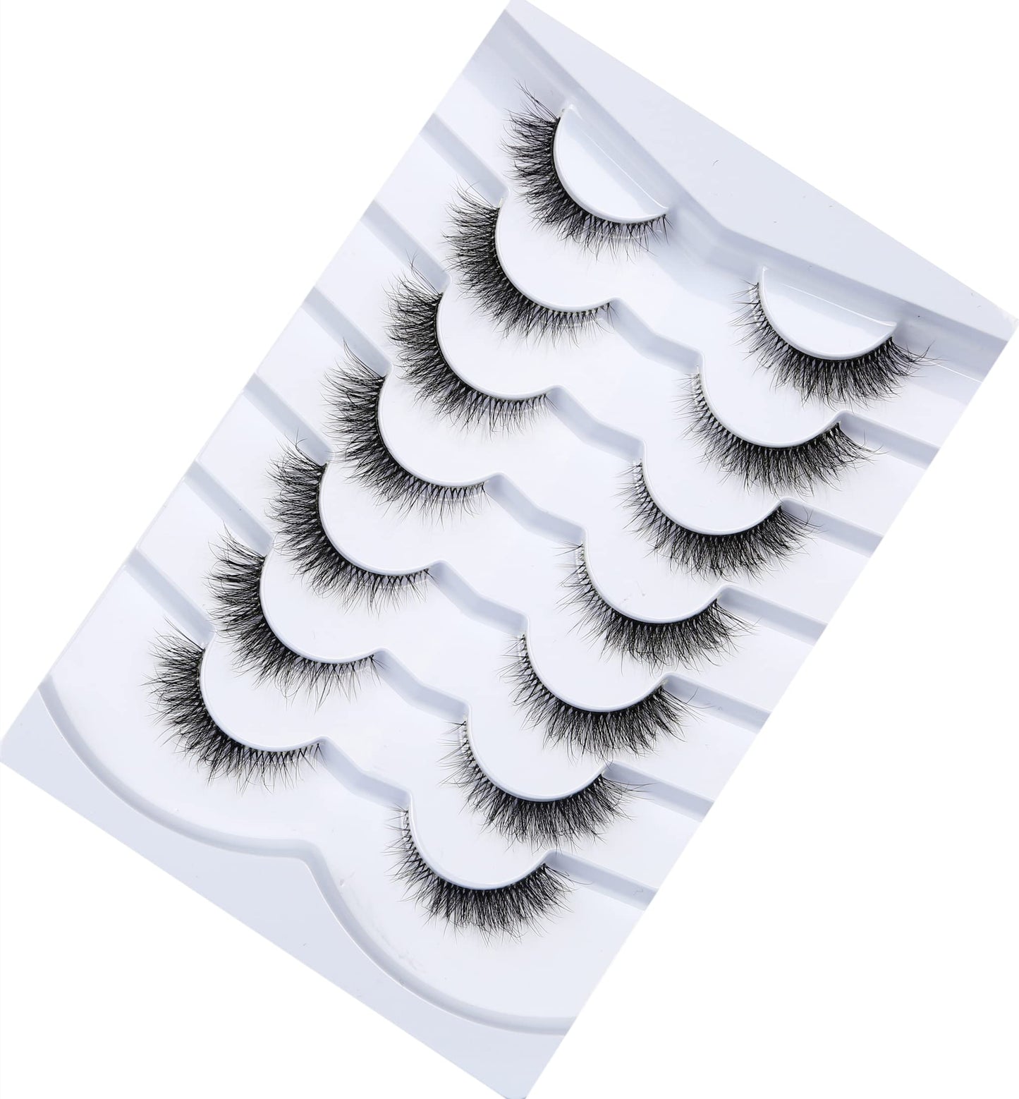 Pooplunch False Eyelashes Cat Eye Look Natural Short Lashes Wispy Clear Band Extension Volume Fluffy Fake Eyelashes Faux Mink Lash Strips 7 Pairs Multipack