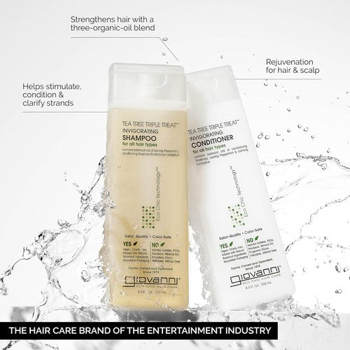 GIOVANNI Tea Tree Triple Treat Shampoo & Conditioner Set - Invigorating Cooling Formula, Vegan & Cruelty-Free | 8.5 oz Each