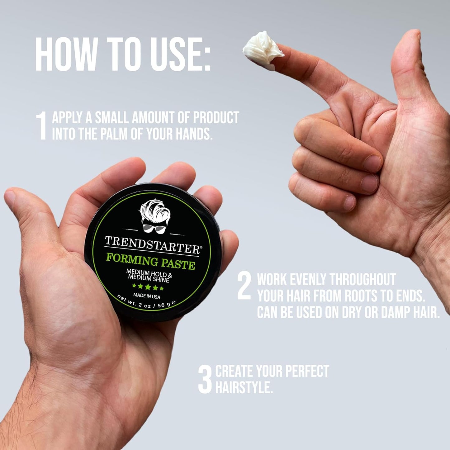 TRENDSTARTER Forming Paste - Lightweight Water-Based Hair Pomade Cream | Medium Hold & Shine - 2oz Travel Size