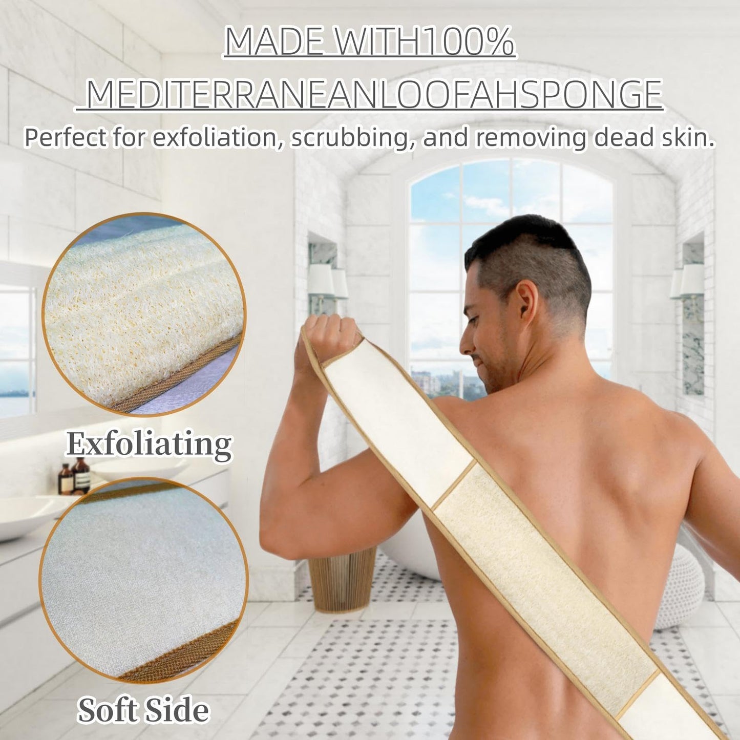 Exfoliating Natural Loofah Sponge Back Scrubber for Shower, Exfoliating Sponge for Shower, Bath Shower Scrubber for Men and Women, Luffa Scrubber to Clean Your Back Deeply Relax Your Body (2 Pack)