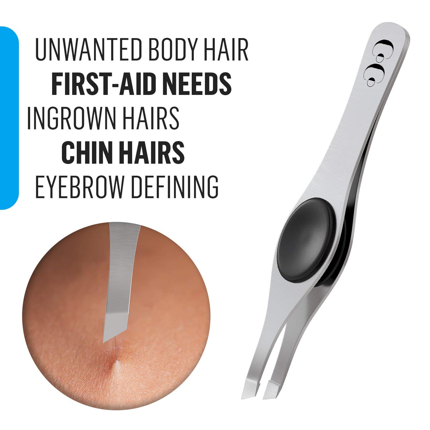 Precision Tweezers for Women Facial Hair - Stainless Steel Tweezers for Women and Men - Ideal for Eyebrow Shaping and Hair Removal - Slanted Tips, Durable and Ergonomic Grip Design