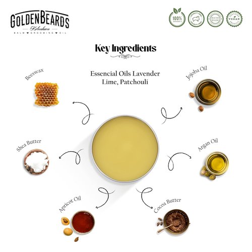 Golden Beards Organic Beard Balm Big Sur - Shea, Cocoa & Argan Butter Blend | Vegan Beard Softener & Styling Balm - 60ml