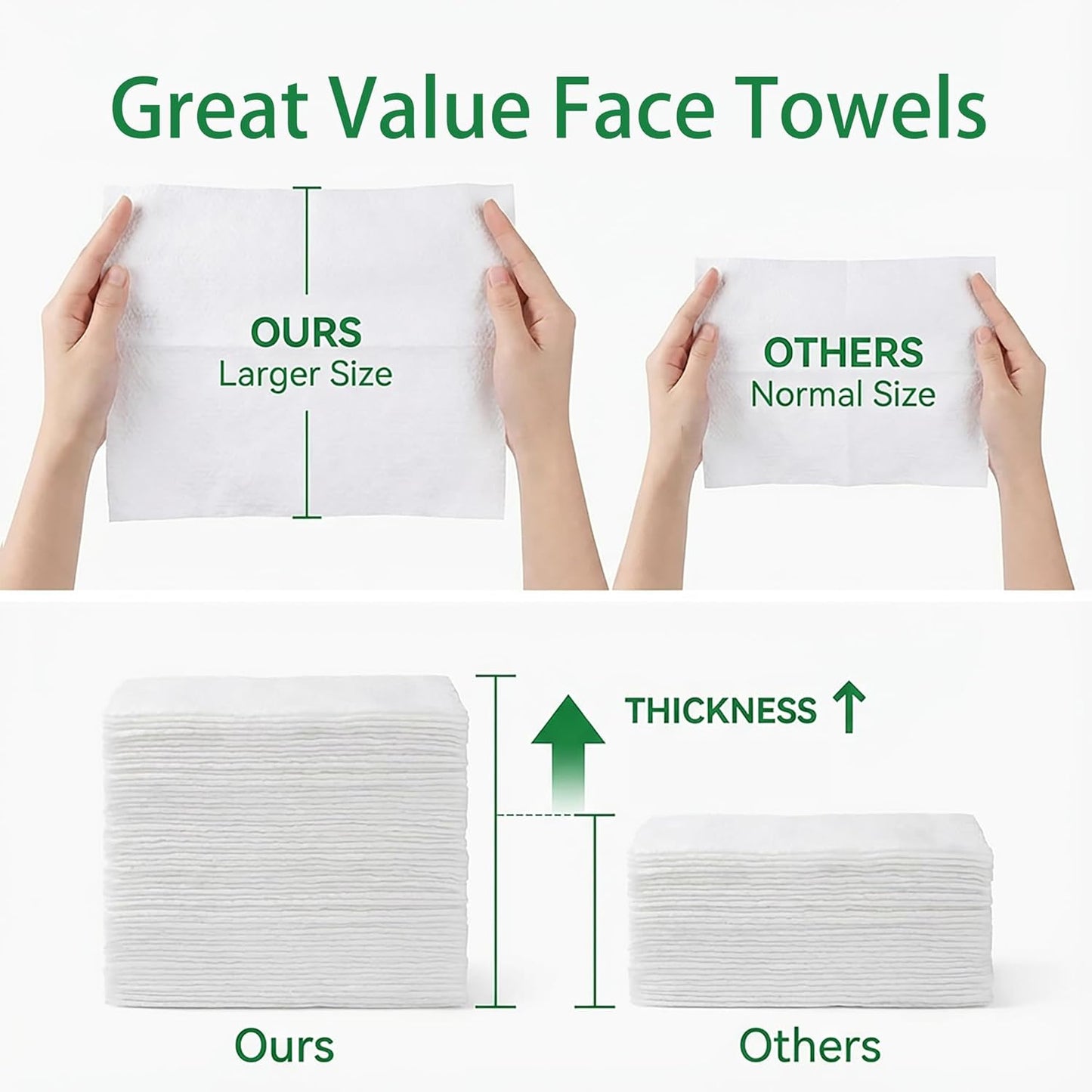 Vinda Clean Face Towels - Disposable Makeup Remover Wipes for Sensitive Skin | XL Size, 50 Count