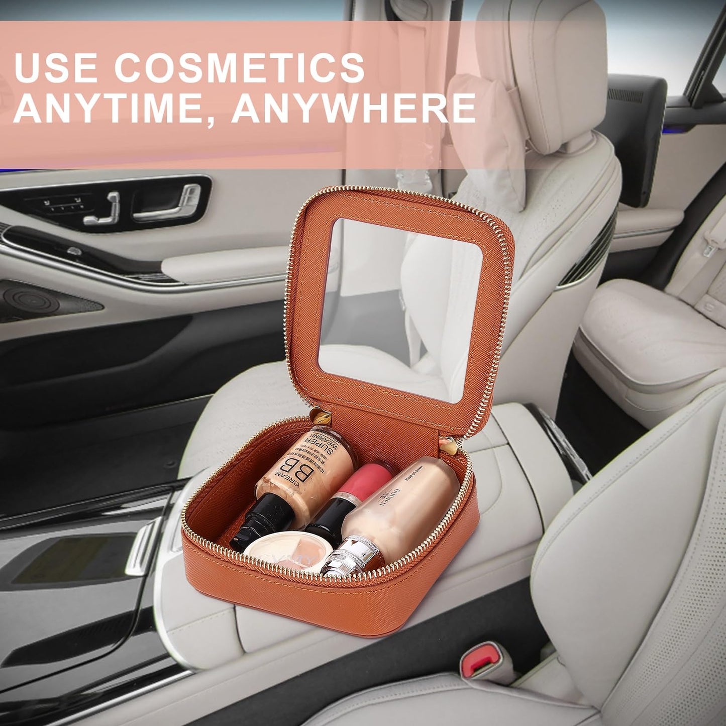 Pinkmik Small Makeup Bag Clear Mini Cosmetic Makeup Case & Toiletry Bag with Zipper Women's Purse Organizer & Car Essentials (X/Brown, MINI-1)