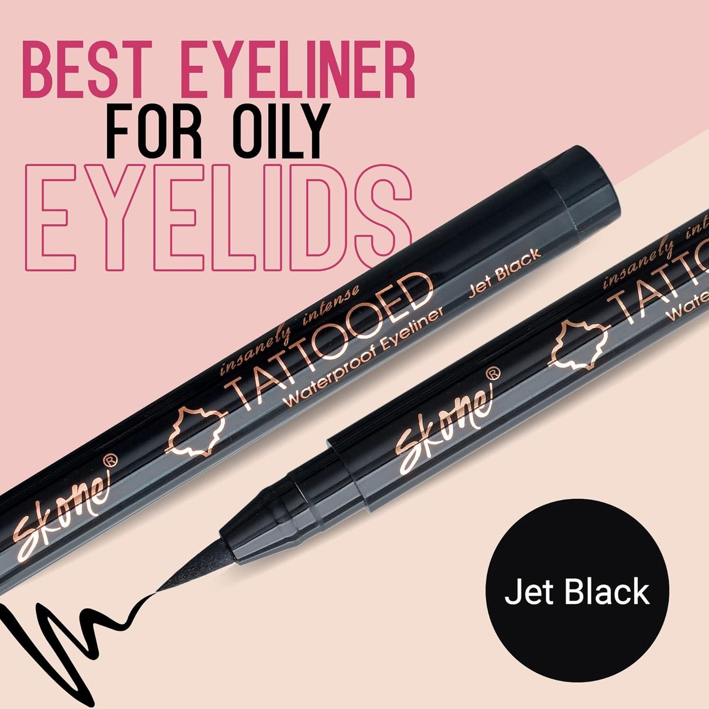 Skone Waterproof Liquid Eyeliner - Long-Lasting, Smudge-Proof Formula - Intense Jet Black (0.07oz)
