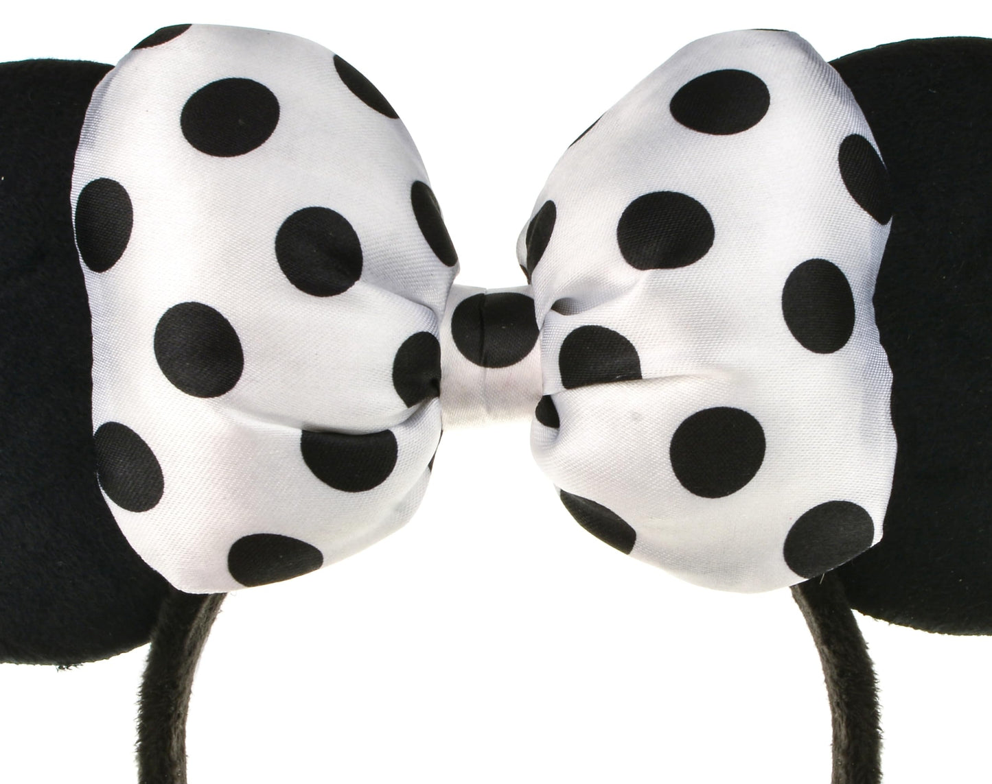 A Miaow 3D Black Mouse Velvet Ears Headband MM Polka Dot Satin Bow Hair Clasp Women Adults Costume Supply Holiday Park Headwear (Black and White)