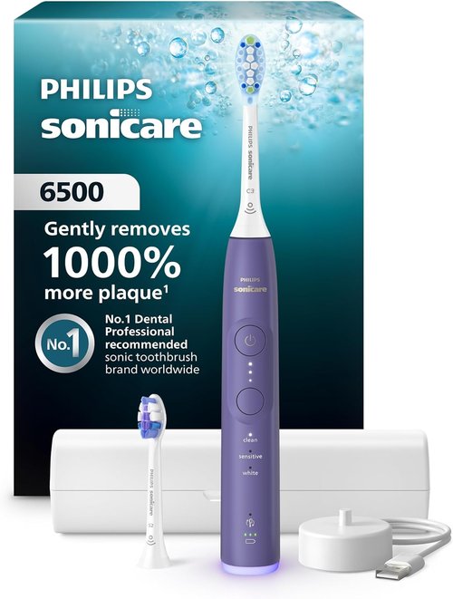 Philips Sonicare 6500 Series Electric Toothbrush - Advanced Sonic Technology, Pressure Sensor, 9 Settings | Purple, HX7417/05