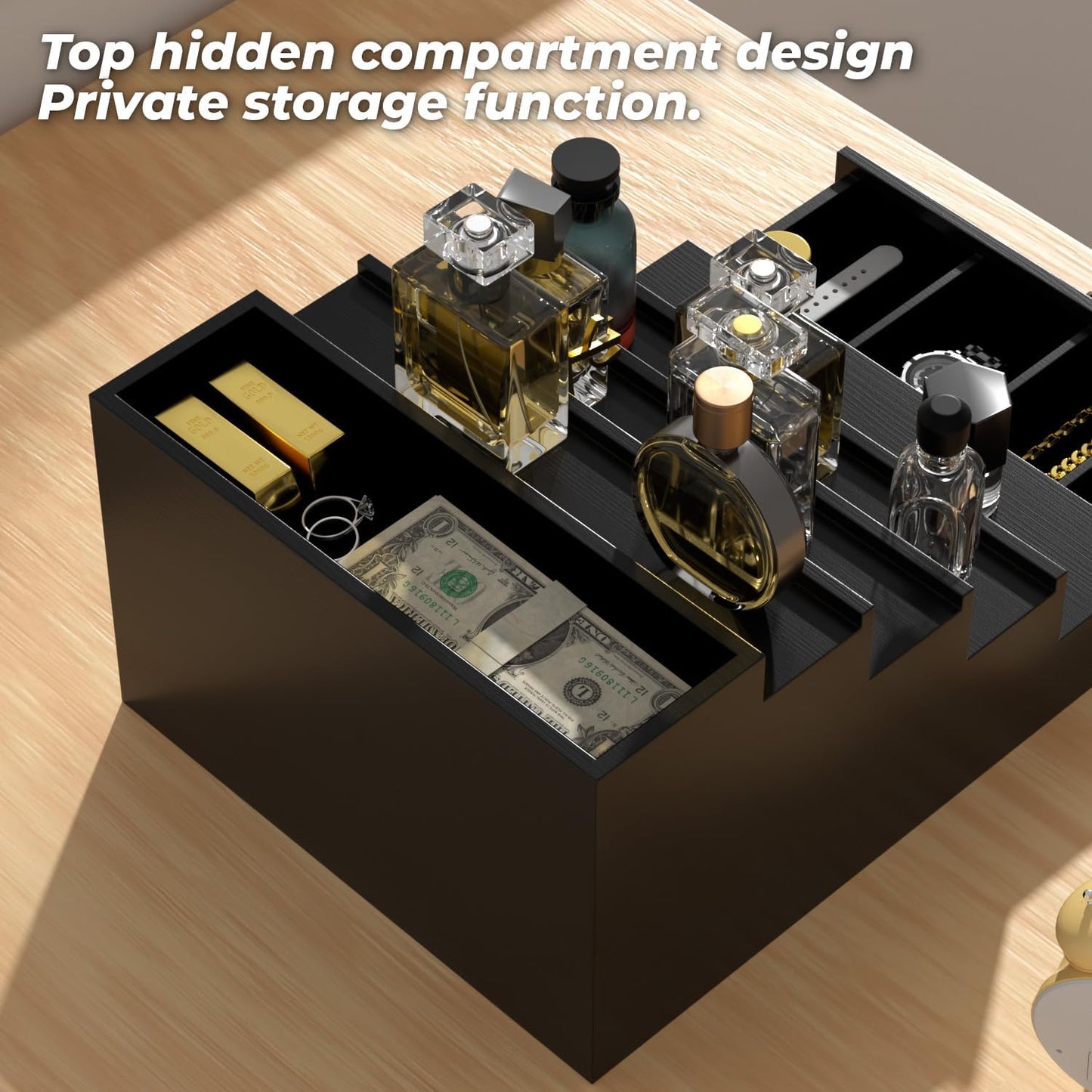 Skiennix 5-Tier Cologne Organizer - Premium Black Wood Perfume Display Stand with Drawer for Fragrance Collection